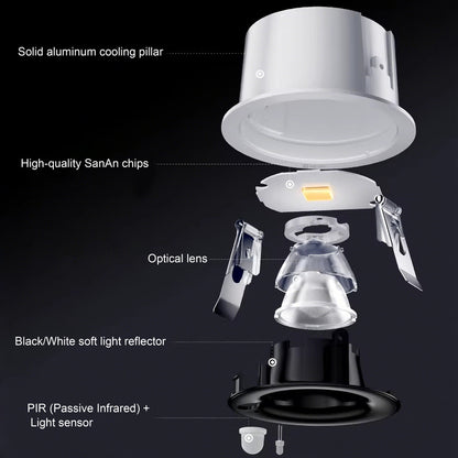 Motion Sensor Recessed Downlight 2.95 in. LED Eye-Caring, Glare-Free Spotlight for Hallway, Corridor & Entryway,