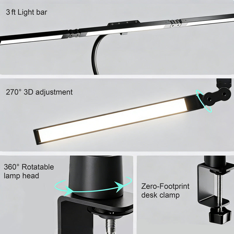 27 in. LED Clamp Desk Lamp, Shadow-Free Eye-Caring Lamp, Foldable Adjustable Arm for Drawing, Craft & Study